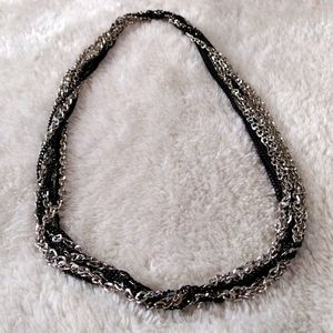 Women Multi String Necklace Black Silver Multilayer Long Chain Size 70'